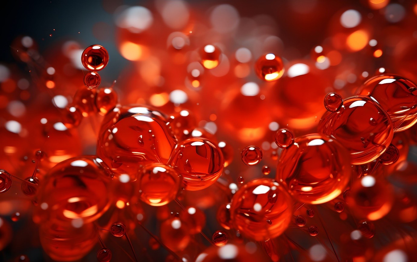 Abstract representation of deep red, glowing spheres.